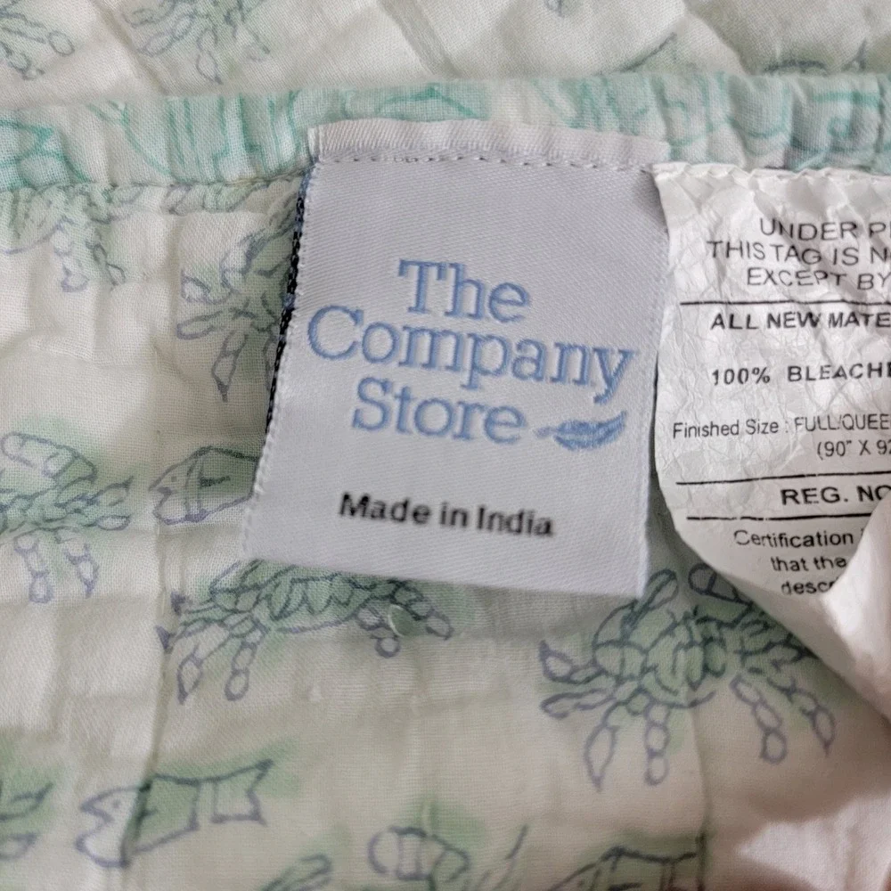 The Company Store Full Queen Quilt Cotton Patchwork Green Blue Animal Print